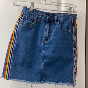 Forever 21 Jean skirt with rainbow stripe small